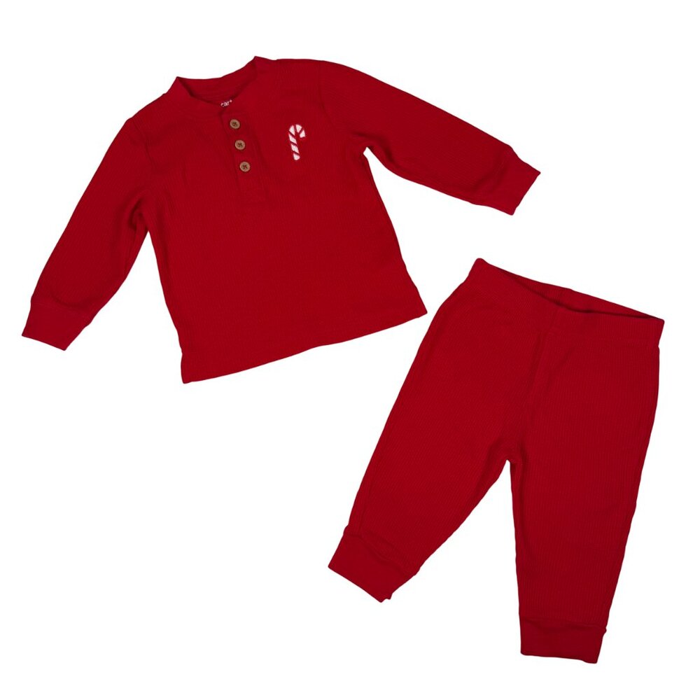 Carter's Christmas Two-Piece Pajama Set Red Waffle Knit Candy Cane Baby Kids 6M
